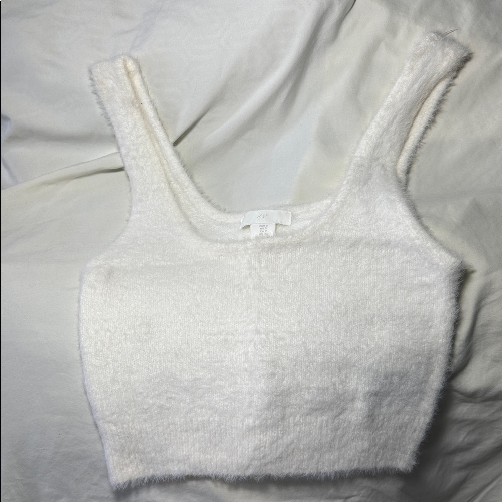 H&M Cream Fuzzy Crop Top